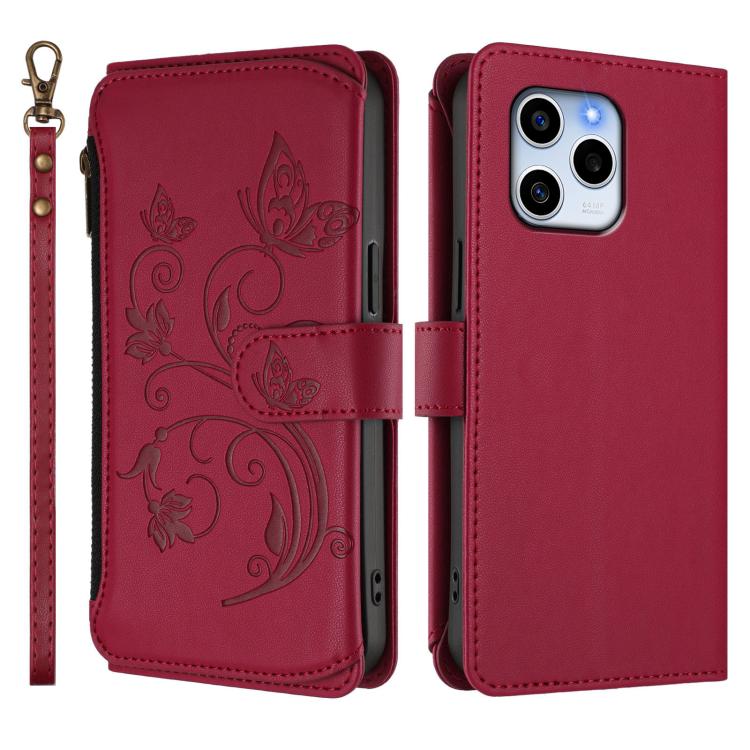 For Honor 60 SE 5G Butterfly Love Flower Multi-card Zipper Wallet Leather Phone Case