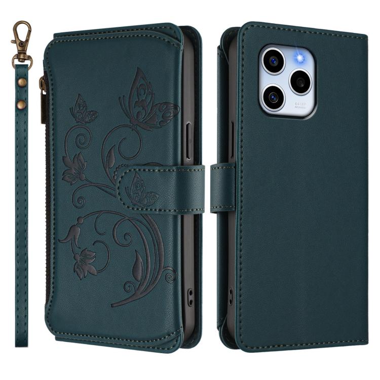 For Honor 60 SE 5G Butterfly Love Flower Multi-card Zipper Wallet Leather Phone Case