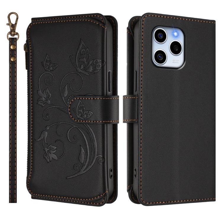 For Honor 60 SE 5G Butterfly Love Flower Multi-card Zipper Wallet Leather Phone Case