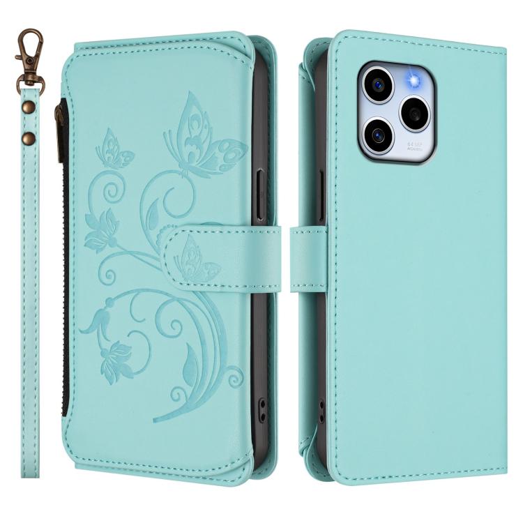 For Honor 60 SE 5G Butterfly Love Flower Multi-card Zipper Wallet Leather Phone Case