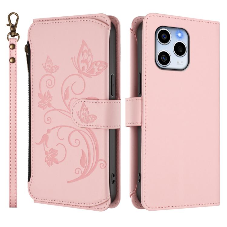 For Honor 60 SE 5G Butterfly Love Flower Multi-card Zipper Wallet Leather Phone Case
