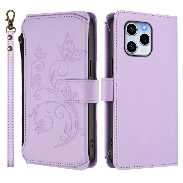 For Honor 60 SE 5G Butterfly Love Flower Multi-card Zipper Wallet Leather Phone Case