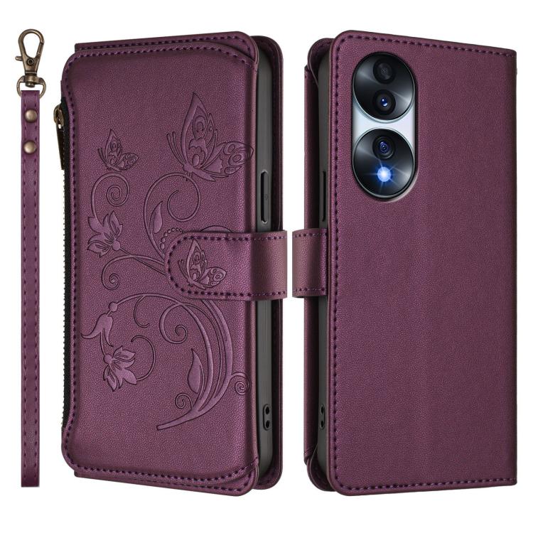 For Honor 70 5G Butterfly Love Flower Multi-card Zipper Wallet Leather Phone Case