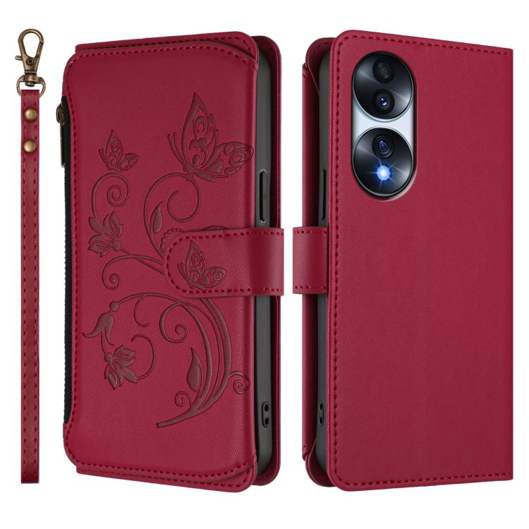 For Honor 70 5G Butterfly Love Flower Multi-card Zipper Wallet Leather Phone Case