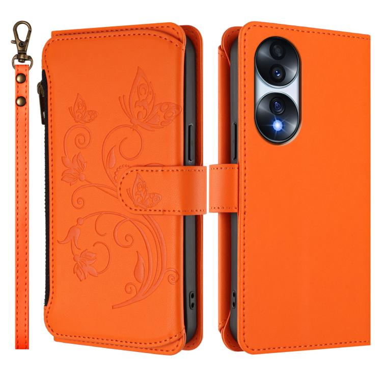 For Honor 70 5G Butterfly Love Flower Multi-card Zipper Wallet Leather Phone Case