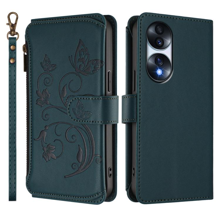 For Honor 70 5G Butterfly Love Flower Multi-card Zipper Wallet Leather Phone Case