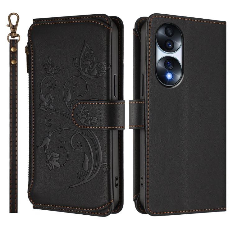 For Honor 70 5G Butterfly Love Flower Multi-card Zipper Wallet Leather Phone Case