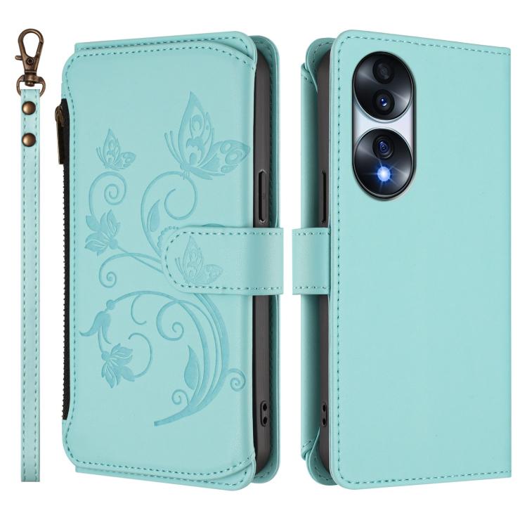 For Honor 70 5G Butterfly Love Flower Multi-card Zipper Wallet Leather Phone Case