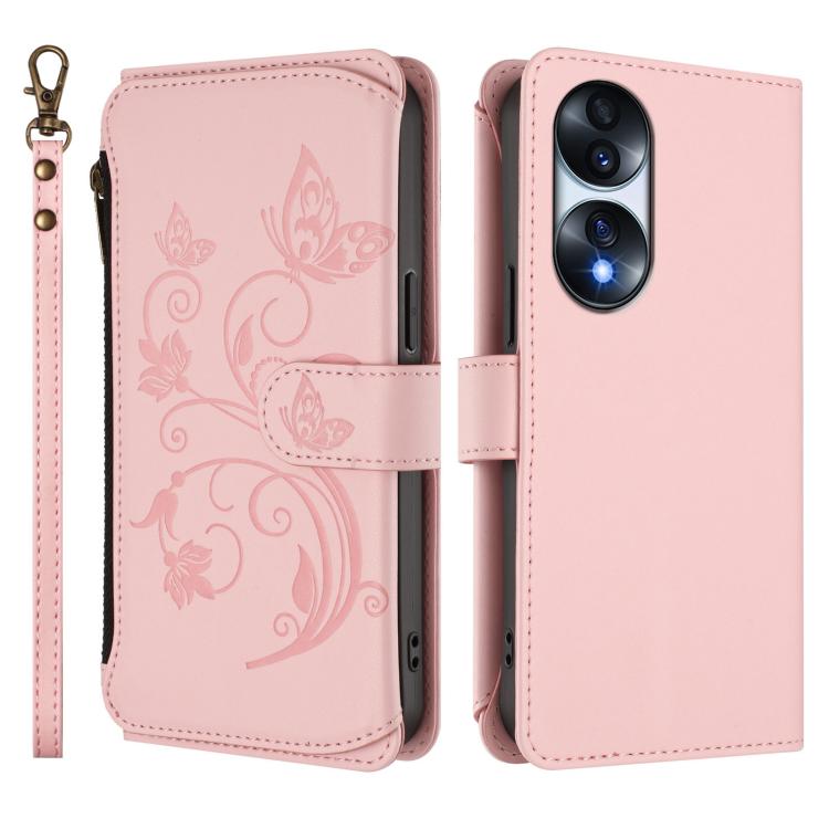 For Honor 70 5G Butterfly Love Flower Multi-card Zipper Wallet Leather Phone Case