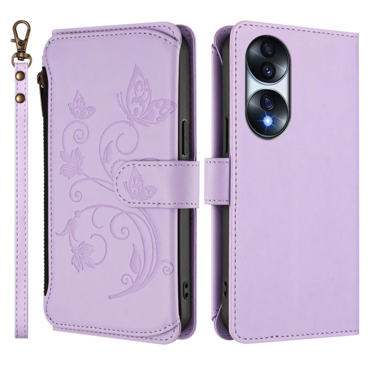 For Honor 70 5G Butterfly Love Flower Multi-card Zipper Wallet Leather Phone Case