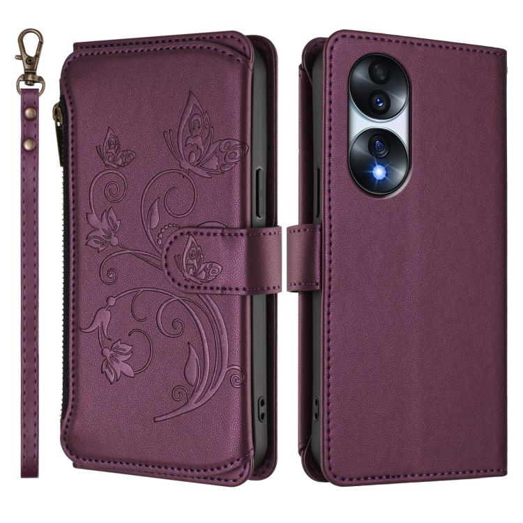 For Honor 70 Pro 5G Butterfly Love Flower Multi-card Zipper Wallet Leather Phone Case