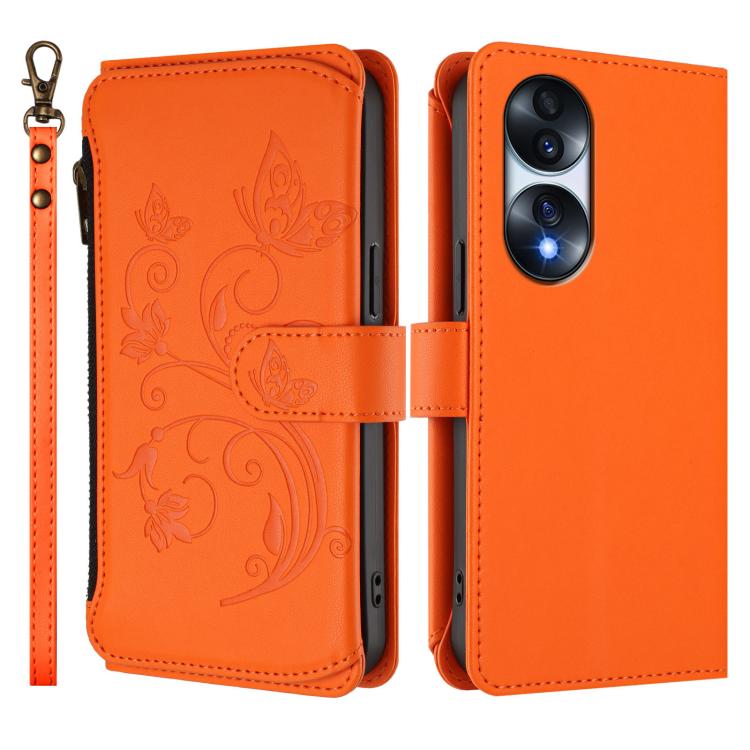 For Honor 70 Pro 5G Butterfly Love Flower Multi-card Zipper Wallet Leather Phone Case