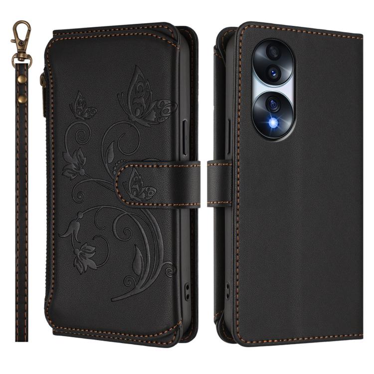 For Honor 70 Pro 5G Butterfly Love Flower Multi-card Zipper Wallet Leather Phone Case