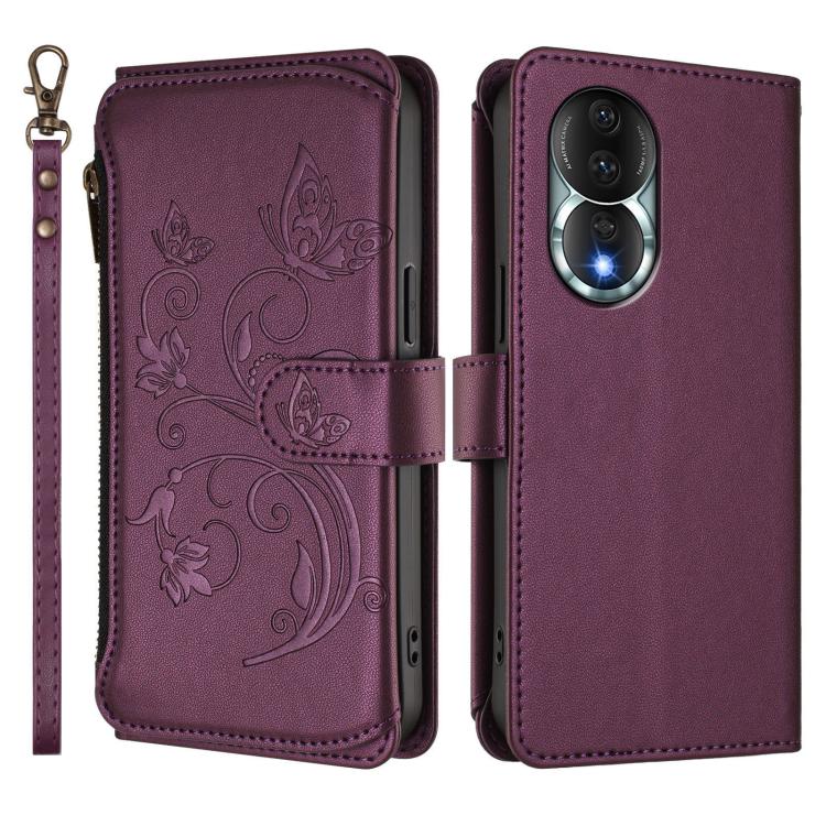 For Honor 80 5G Butterfly Love Flower Multi-card Zipper Wallet Leather Phone Case