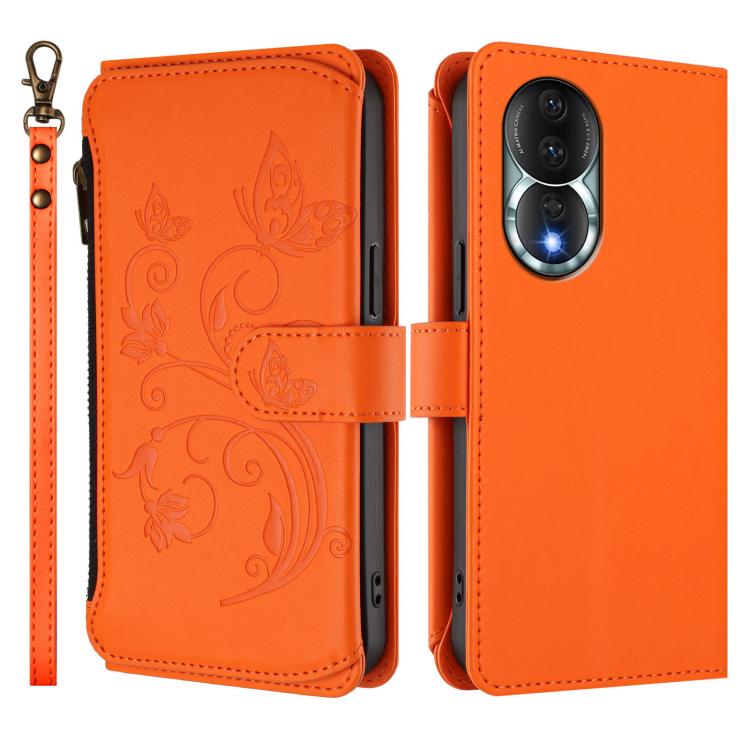 For Honor 80 5G Butterfly Love Flower Multi-card Zipper Wallet Leather Phone Case