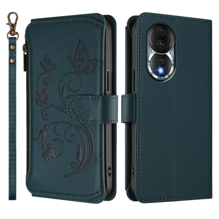 For Honor 80 5G Butterfly Love Flower Multi-card Zipper Wallet Leather Phone Case