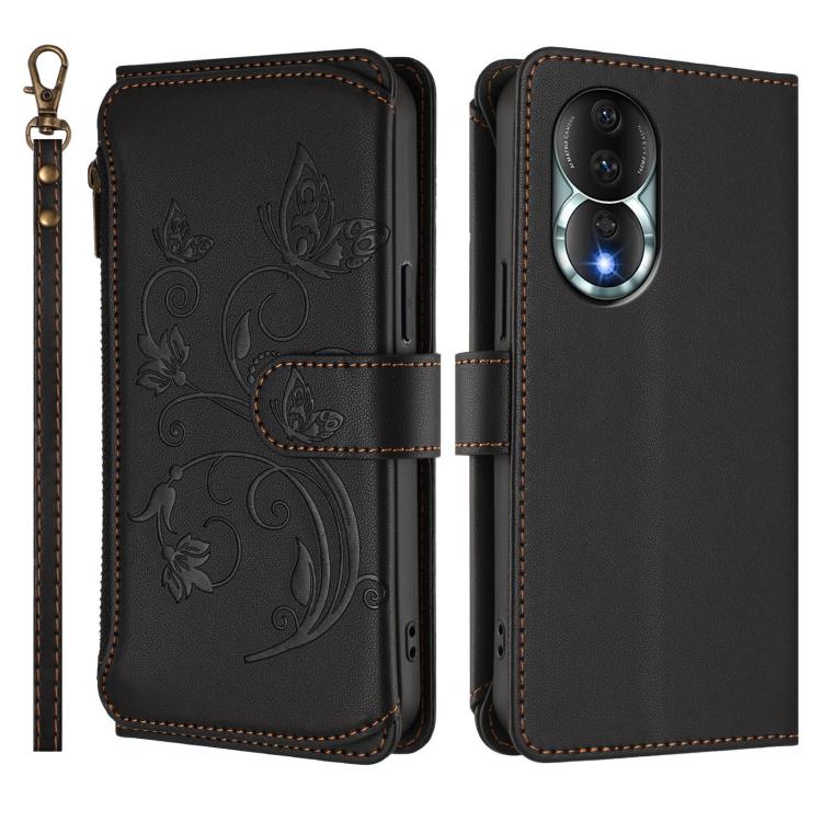 For Honor 80 5G Butterfly Love Flower Multi-card Zipper Wallet Leather Phone Case