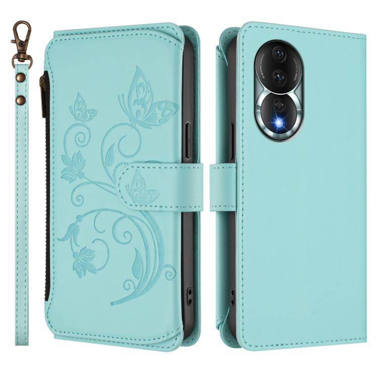 For Honor 80 5G Butterfly Love Flower Multi-card Zipper Wallet Leather Phone Case