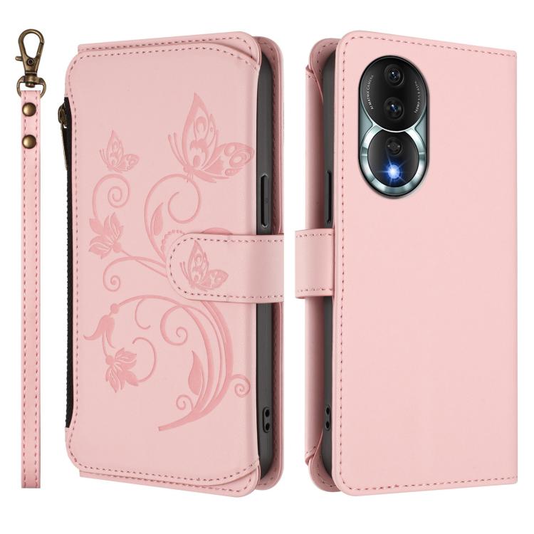 For Honor 80 5G Butterfly Love Flower Multi-card Zipper Wallet Leather Phone Case