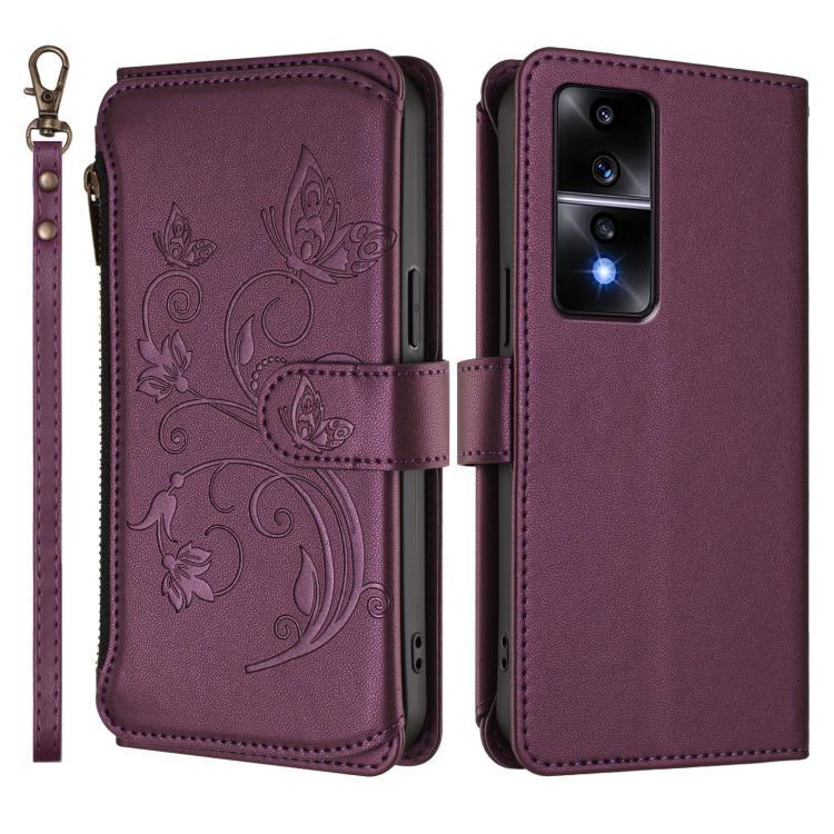 For Honor 80 GT 5G Butterfly Love Flower Multi-card Zipper Wallet Leather Phone Case