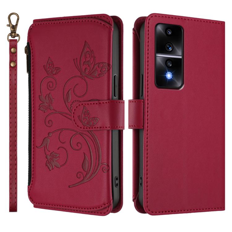 For Honor 80 GT 5G Butterfly Love Flower Multi-card Zipper Wallet Leather Phone Case