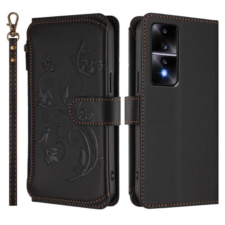 For Honor 80 GT 5G Butterfly Love Flower Multi-card Zipper Wallet Leather Phone Case