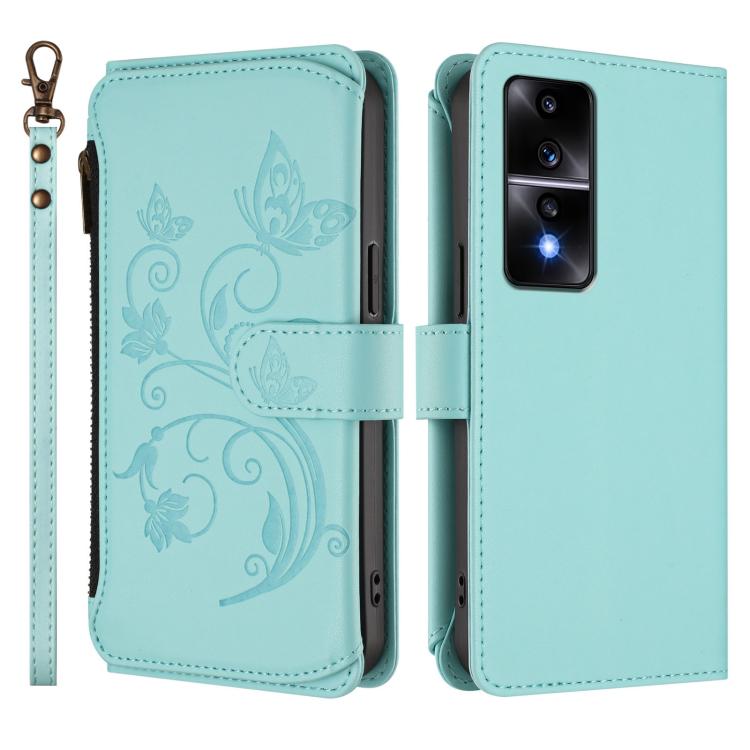 For Honor 80 GT 5G Butterfly Love Flower Multi-card Zipper Wallet Leather Phone Case