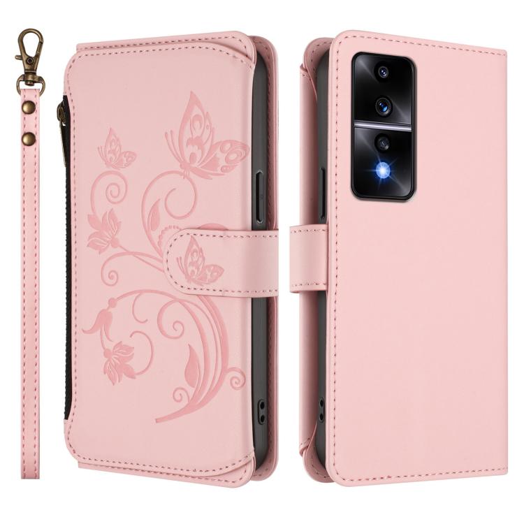 For Honor 80 GT 5G Butterfly Love Flower Multi-card Zipper Wallet Leather Phone Case