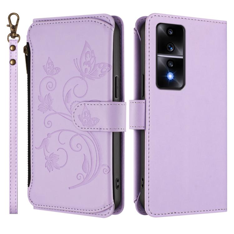 For Honor 80 GT 5G Butterfly Love Flower Multi-card Zipper Wallet Leather Phone Case