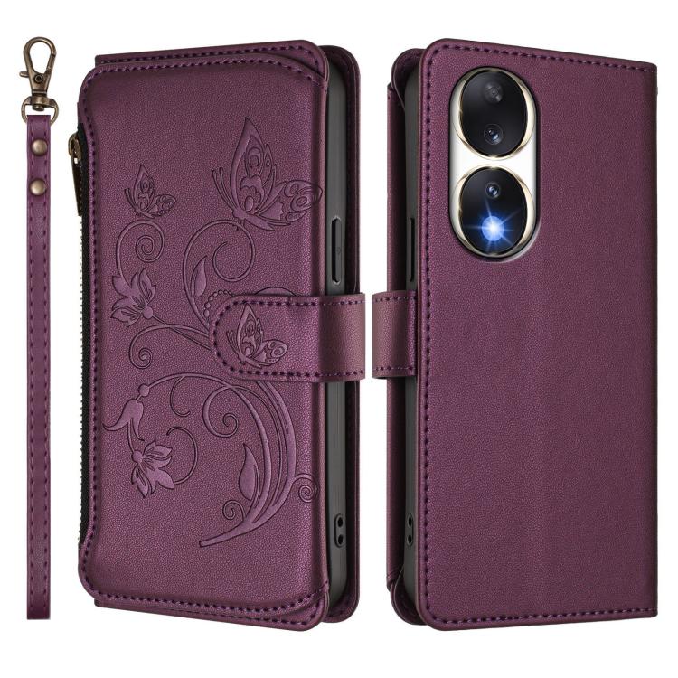 For Honor 90 5G Butterfly Love Flower Multi-card Zipper Wallet Leather Phone Case