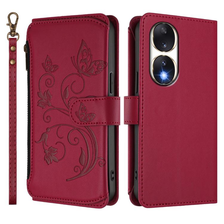 For Honor 90 5G Butterfly Love Flower Multi-card Zipper Wallet Leather Phone Case