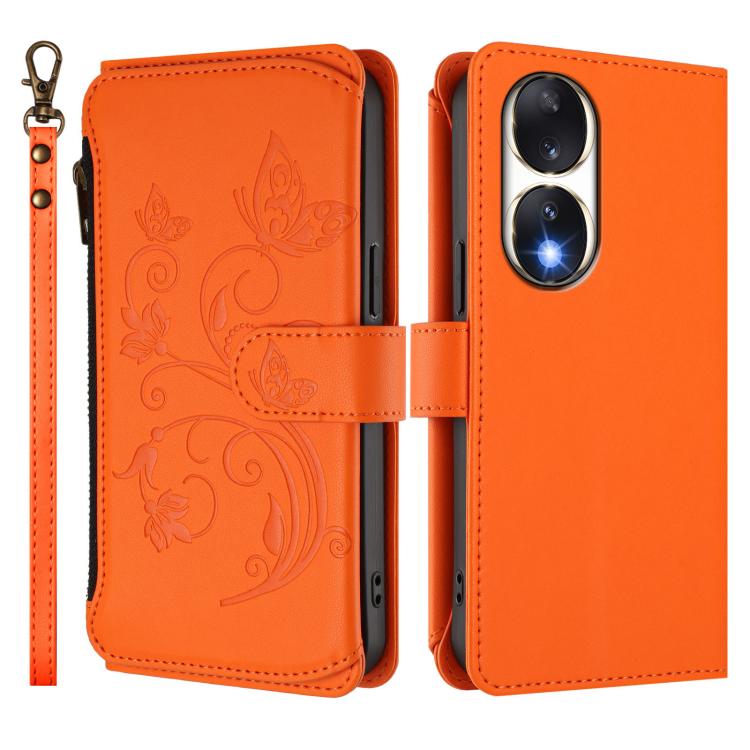 For Honor 90 5G Butterfly Love Flower Multi-card Zipper Wallet Leather Phone Case