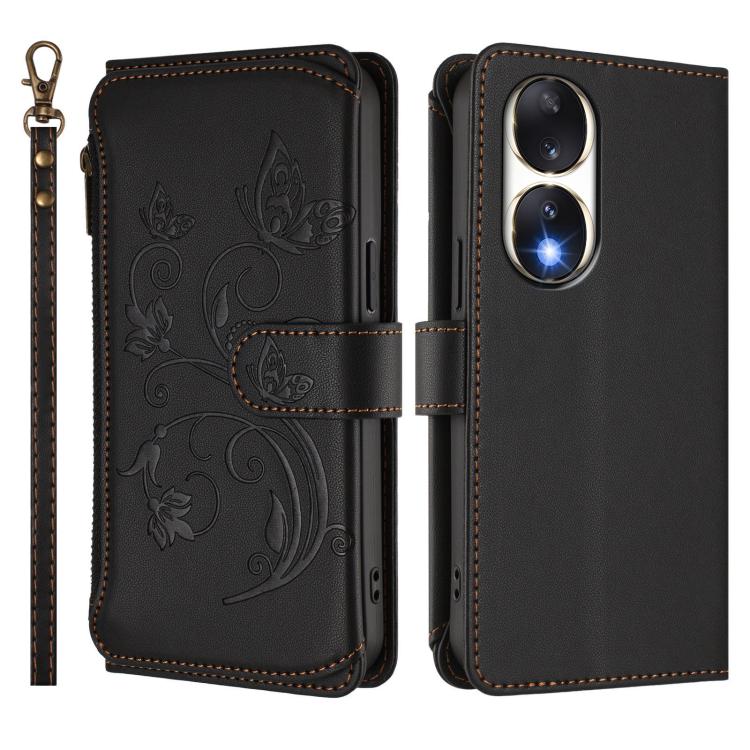 For Honor 90 5G Butterfly Love Flower Multi-card Zipper Wallet Leather Phone Case