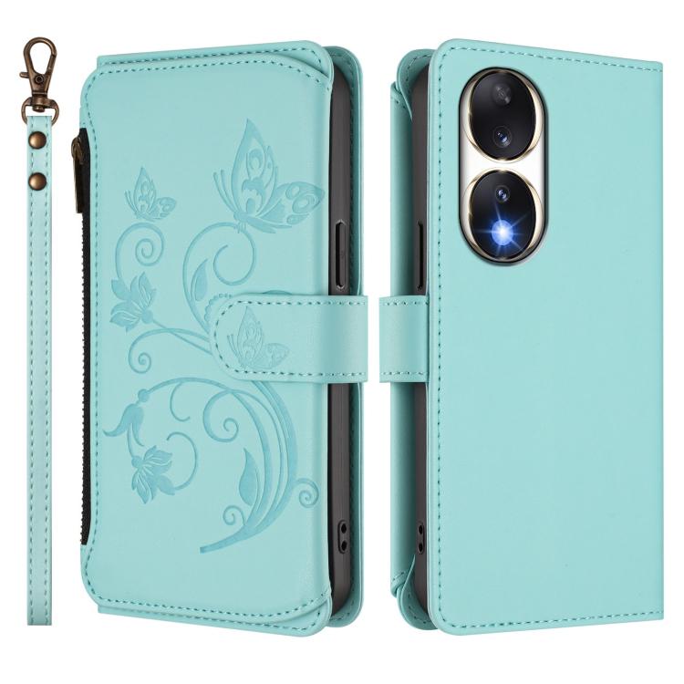 For Honor 90 5G Butterfly Love Flower Multi-card Zipper Wallet Leather Phone Case