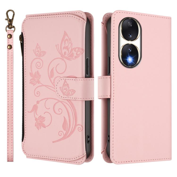 For Honor 90 5G Butterfly Love Flower Multi-card Zipper Wallet Leather Phone Case