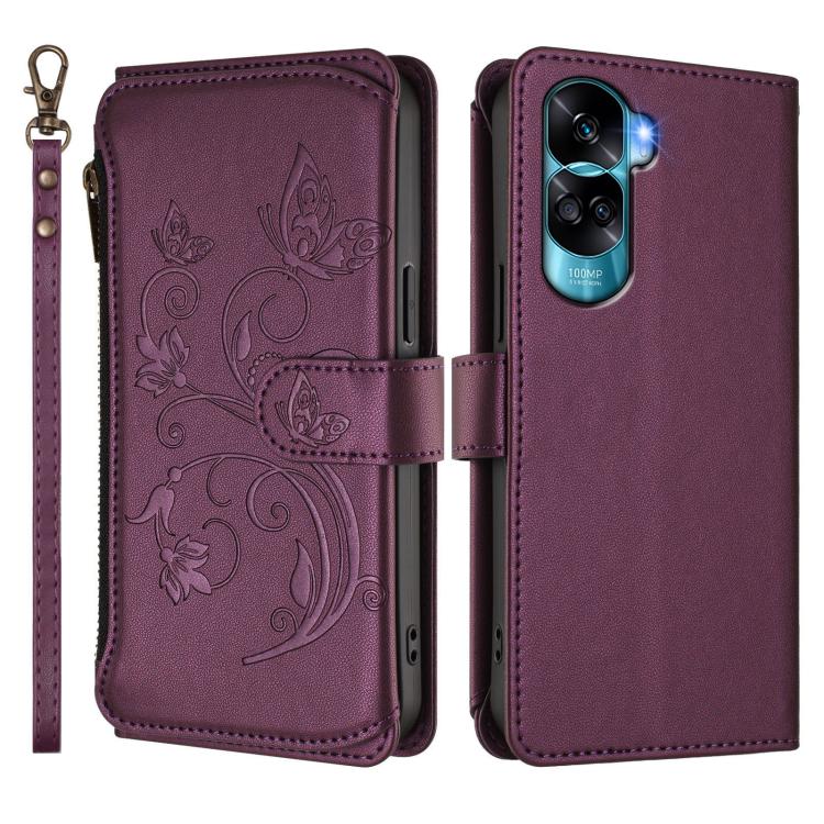 For Honor 90 Lite 5G / X50i 5G Butterfly Love Flower Multi-card Zipper Wallet Leather Phone Case