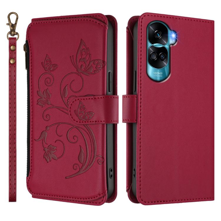 For Honor 90 Lite 5G / X50i 5G Butterfly Love Flower Multi-card Zipper Wallet Leather Phone Case