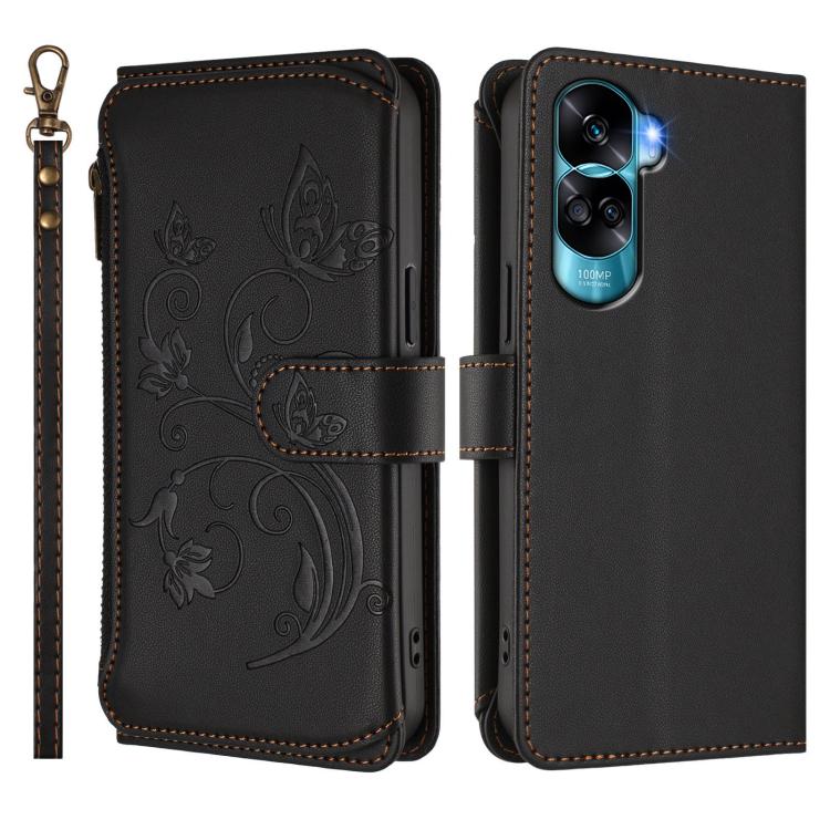 For Honor 90 Lite 5G / X50i 5G Butterfly Love Flower Multi-card Zipper Wallet Leather Phone Case