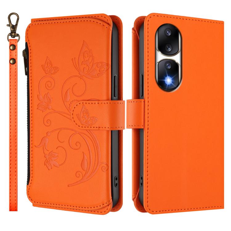 For Honor 90 Pro 5G Butterfly Love Flower Multi-card Zipper Wallet Leather Phone Case