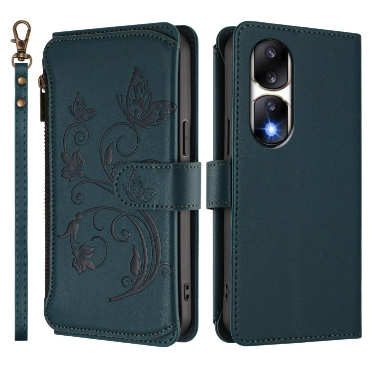 For Honor 90 Pro 5G Butterfly Love Flower Multi-card Zipper Wallet Leather Phone Case