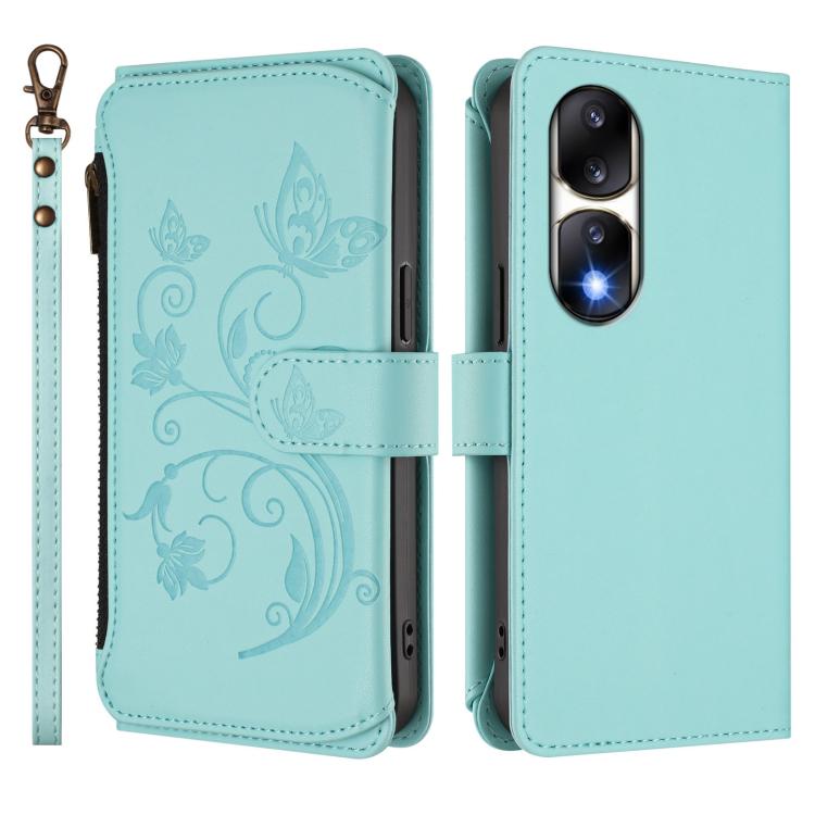 For Honor 90 Pro 5G Butterfly Love Flower Multi-card Zipper Wallet Leather Phone Case