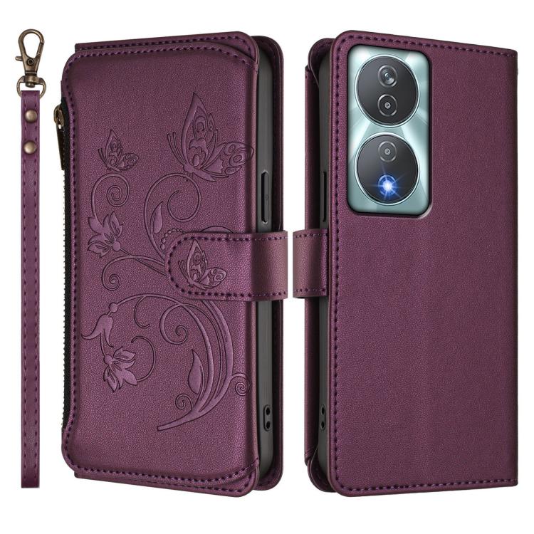 For Honor 90 Smart 5G / X7b 5G / 4G Butterfly Love Flower Multi-card Zipper Wallet Leather Phone Case
