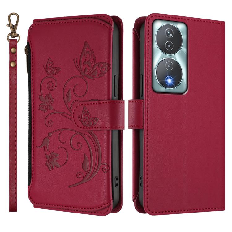 For Honor 90 Smart 5G / X7b 5G / 4G Butterfly Love Flower Multi-card Zipper Wallet Leather Phone Case