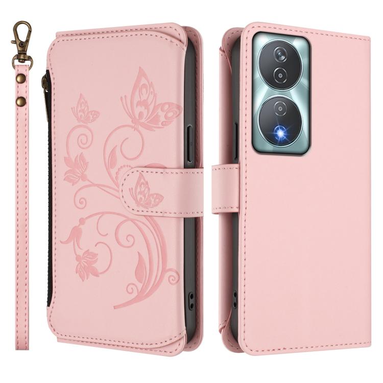 For Honor 90 Smart 5G / X7b 5G / 4G Butterfly Love Flower Multi-card Zipper Wallet Leather Phone Case
