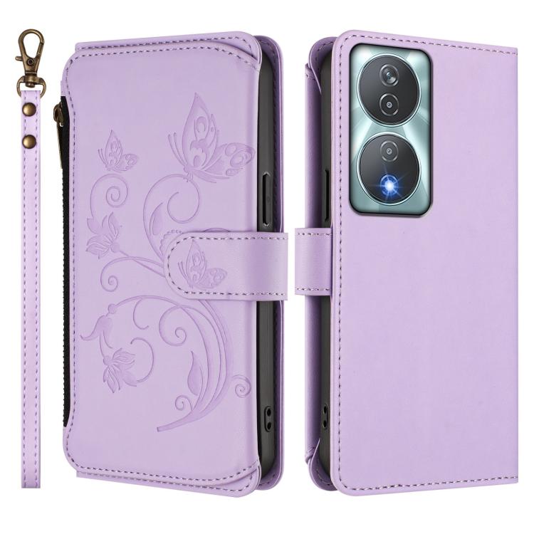 For Honor 90 Smart 5G / X7b 5G / 4G Butterfly Love Flower Multi-card Zipper Wallet Leather Phone Case