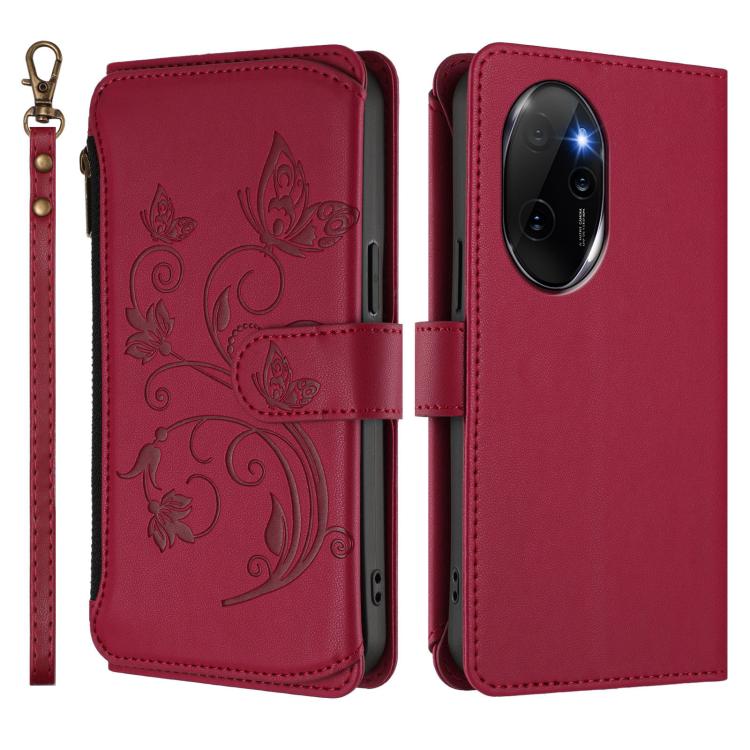 For Honor 100 Pro 5G Butterfly Love Flower Multi-card Zipper Wallet Leather Phone Case