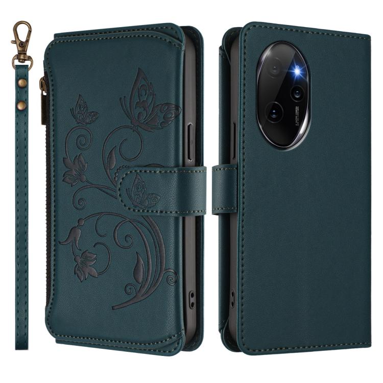 For Honor 100 Pro 5G Butterfly Love Flower Multi-card Zipper Wallet Leather Phone Case