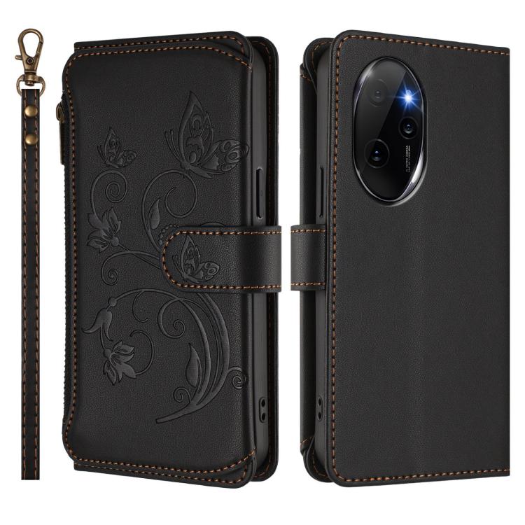 For Honor 100 Pro 5G Butterfly Love Flower Multi-card Zipper Wallet Leather Phone Case