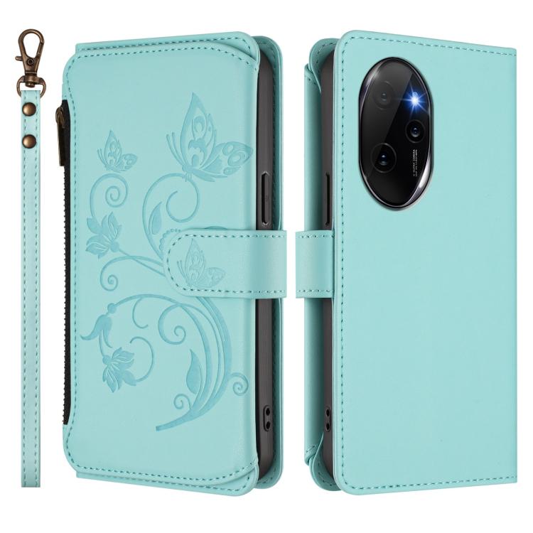 For Honor 100 Pro 5G Butterfly Love Flower Multi-card Zipper Wallet Leather Phone Case