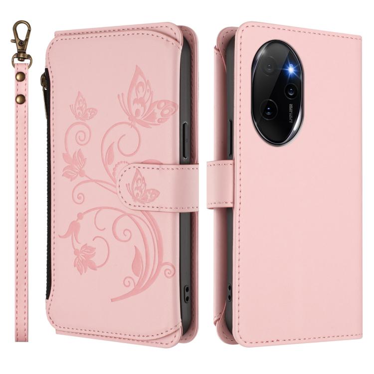 For Honor 100 Pro 5G Butterfly Love Flower Multi-card Zipper Wallet Leather Phone Case